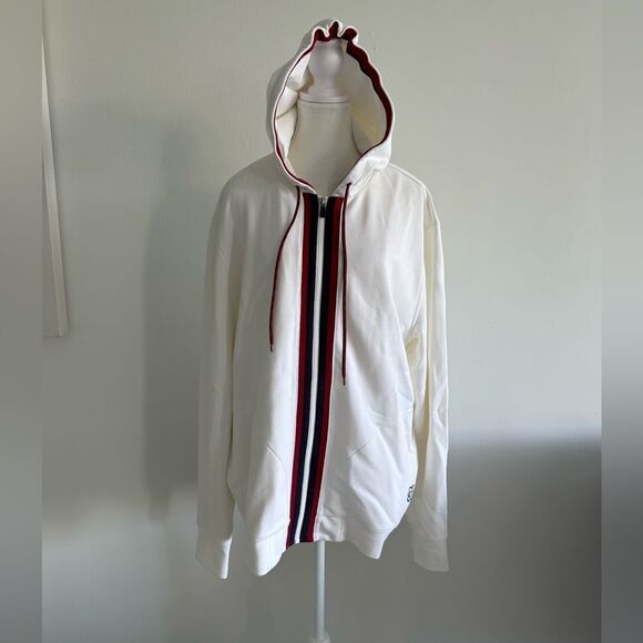 Vintage inspired white hoodie with zipper and elbow patches . - Picture 1 of 6